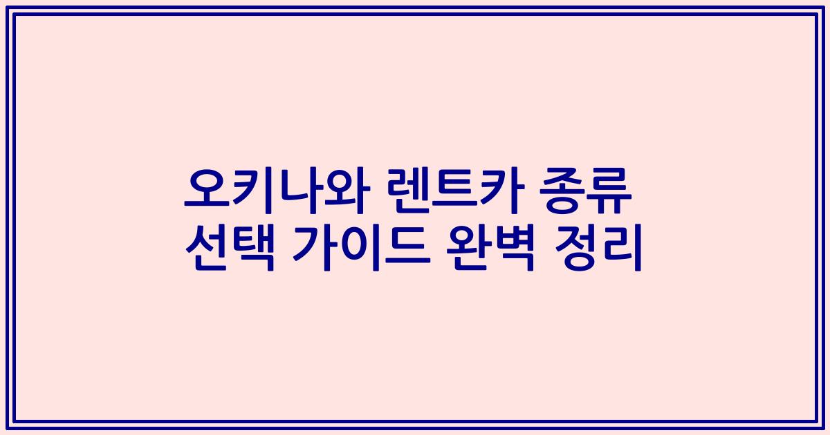 오키나와 렌트카 종류 선택 가이드 완벽 정리